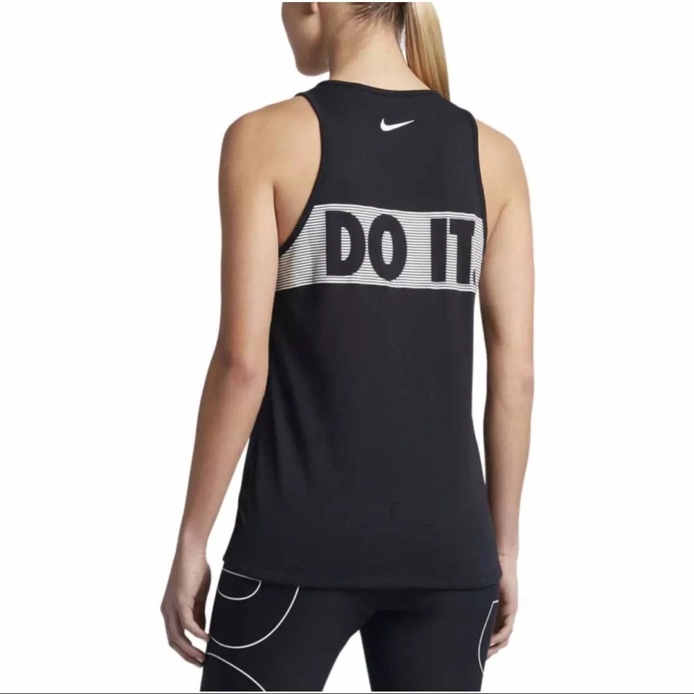 Nike Just Do It Dri Fit Tank Size Medium Black White Racerback Round Neck - Picture 2 of 11